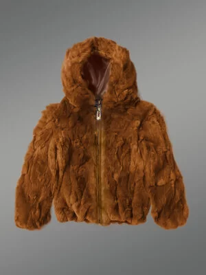Light Brown Rabbit Fur Bomber Jacket