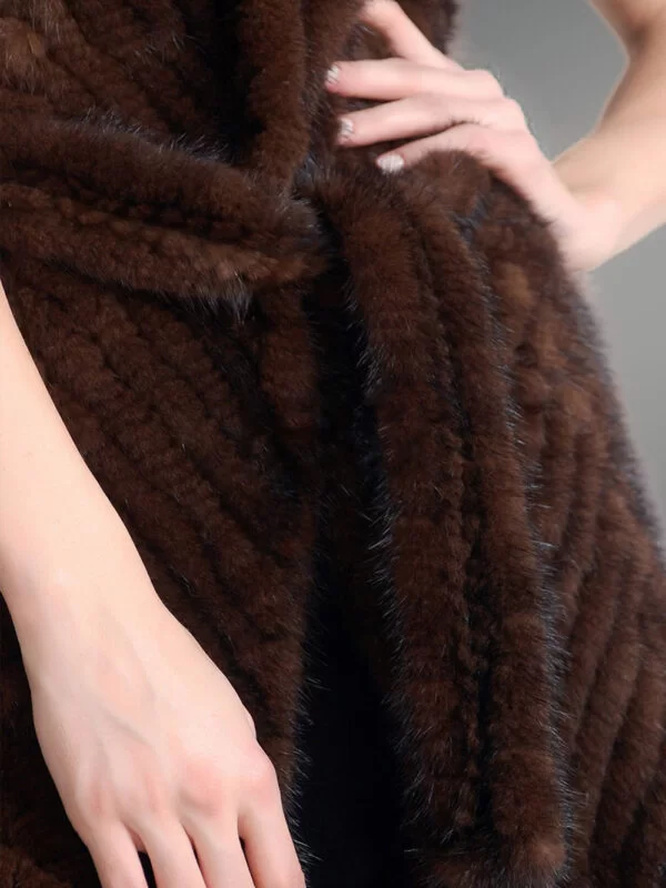 Knitted Jacket of Mink Fur with Raccoon Fur Collar for Elegant Women - Image 9