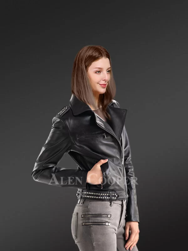 Ladies’ Leather Jacket in Black - Image 2
