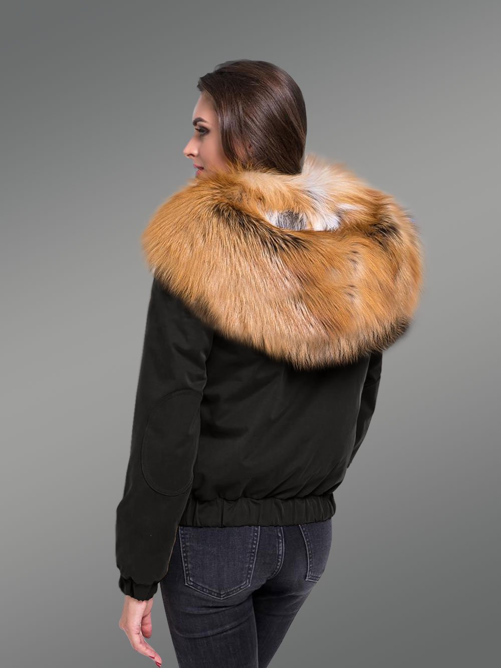 Ladies’ Golden Island Fox Fur Hybrid Black Bomber Jacket with Rabbit Liner Convertibles Reflect Grandeur - Image 3