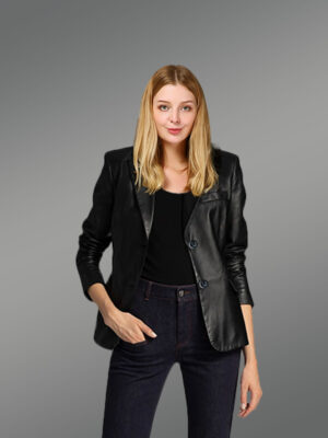Ladies’ Black Leather Blazer for Greater Charm and Appeal