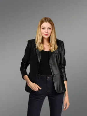 Ladies’ Black Leather Blazer for Greater Charm and Appeal