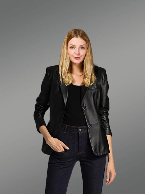Ladies’ Black Leather Blazer for Greater Charm and Appeal