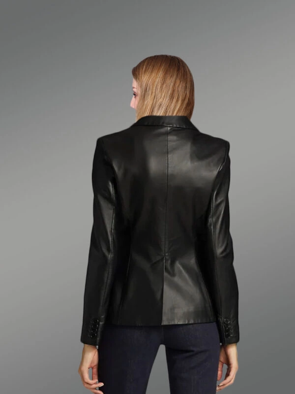 Ladies’ Black Leather Blazer for Greater Charm and Appeal - Image 5