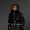 Leather Bomber Jacket With Fox Fur Collar For Women