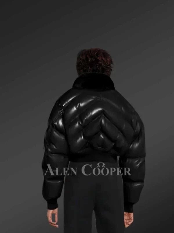 Leather Bomber Jacket with Fox Fur Collar for Women - Image 5