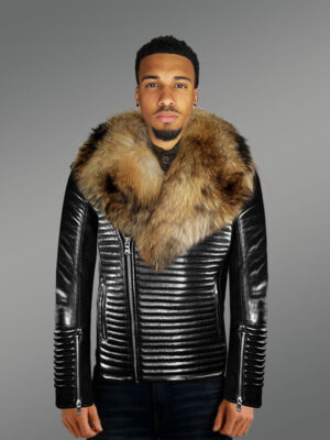 Leather Moto Jacket with Fur In Black