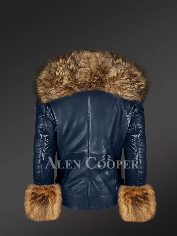 Leather Moto Jacket with Striking Fox Fur Collar and Cuffs - Image 4