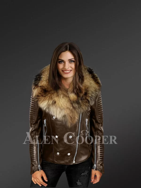 Limited Edition of Exotic Women’s Leather Biker Jackets with Finn Raccoon Fur Collar