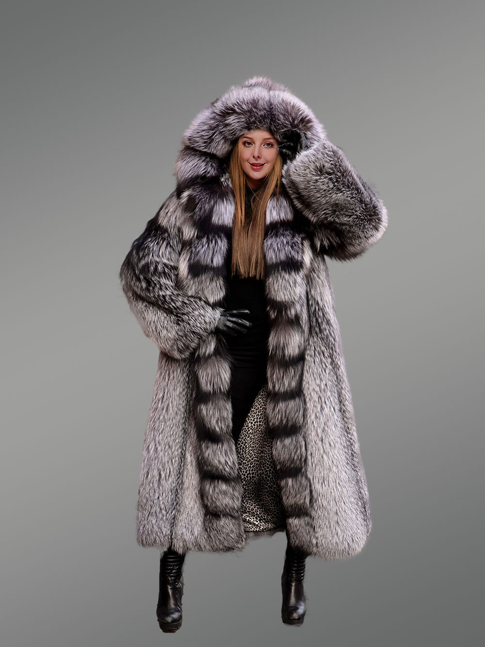 Silver Fox Fur Coat for Women