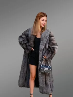 Long silver fox A-line Coat For Women
