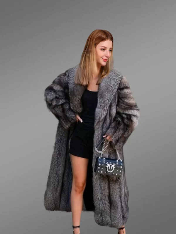 Long silver fox A-line Coat For Women