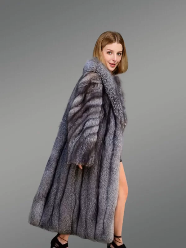 Long silver fox A-line Coat For Women - Image 5