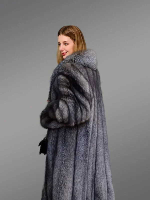 Long silver fox A-line Coat For Women - Image 4