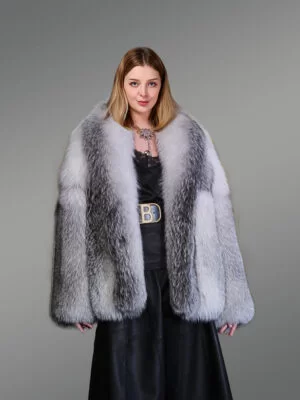 Luxury Shadow Frost Fox Fur Coat for Women