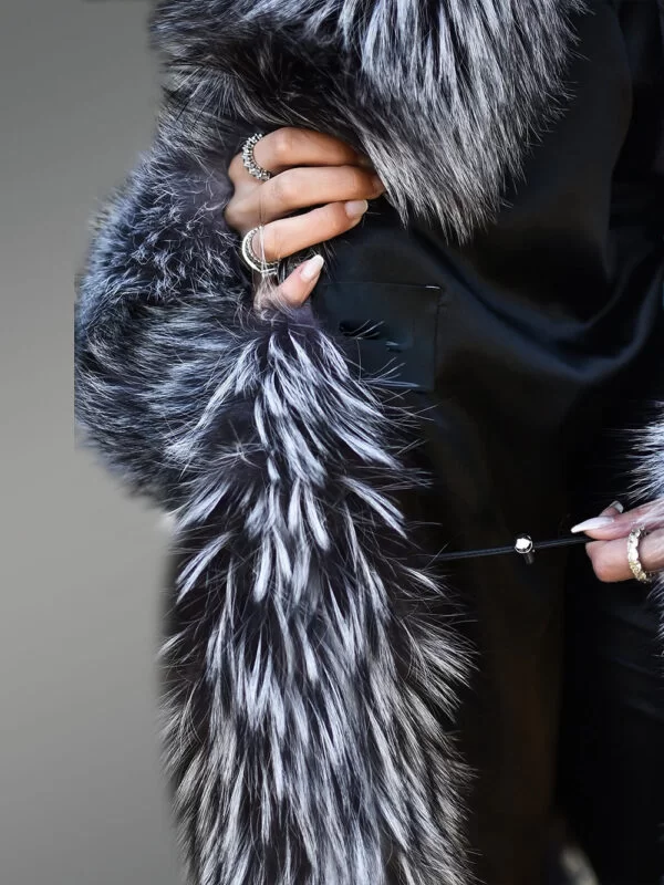 Luxury Silver Fox Fur Jacket for Women Is a Knee-Length Smart Outfit - Image 4