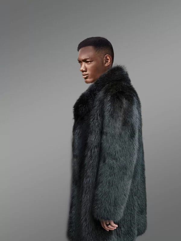 3/4 Length Black Raccoon Fur Coat for Men - Image 5