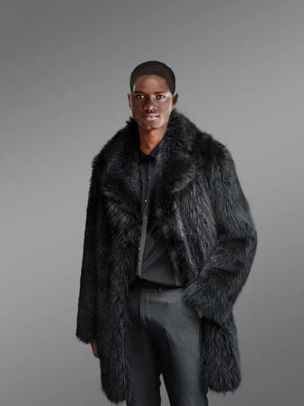 3/4 Length Black Raccoon Fur Coat for Men - Image 2