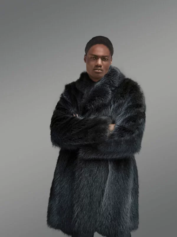 3/4 Length Black Raccoon Fur Coat for Men - Image 3