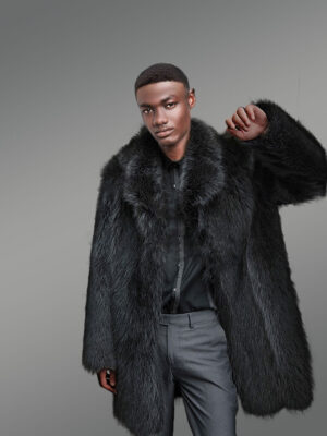 3/4 Length Black Raccoon Fur Coat for Men