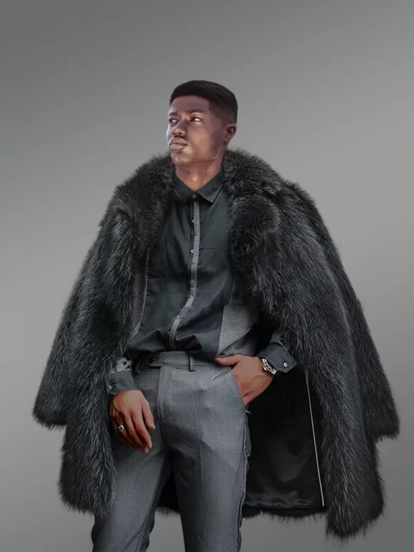 3/4 Length Black Raccoon Fur Coat for Men - Image 4