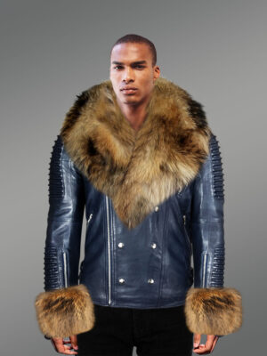 Leather Biker Jacket with Fur Detailing