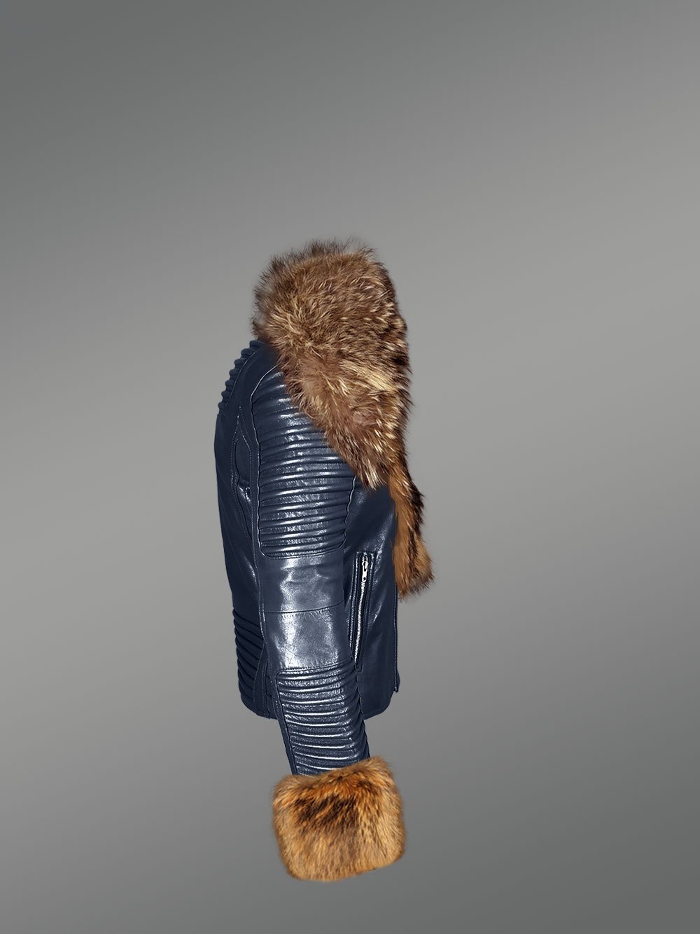 Leather Biker Jacket with Fur Detailing - Image 4