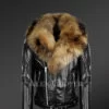 Mens leather jacket with chic Finn raccoon fur collar