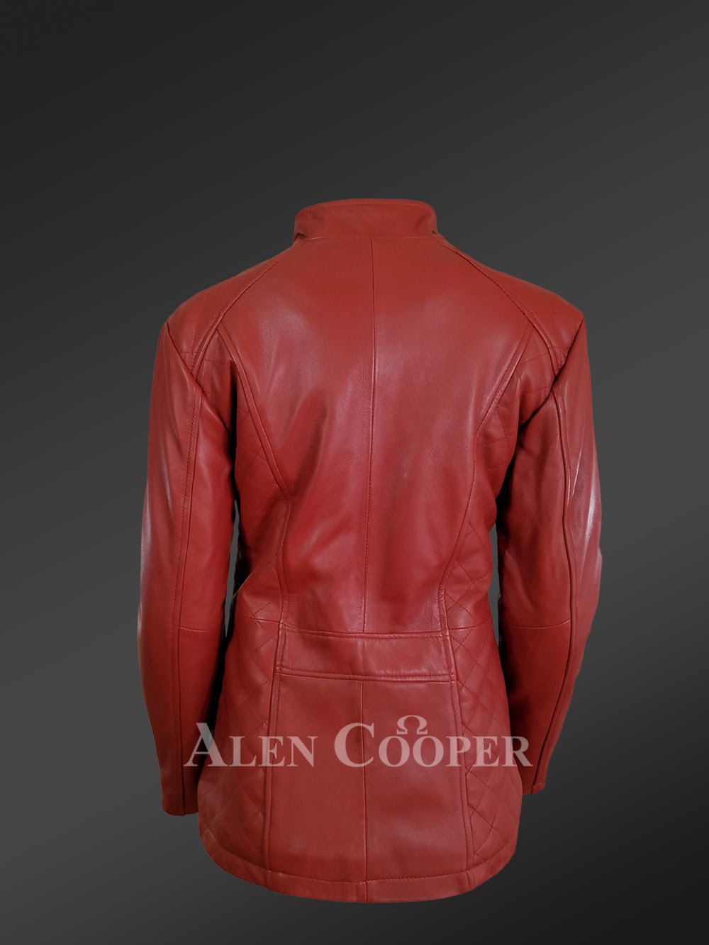 Mid-length Orange Leather Coat For Women - Image 3