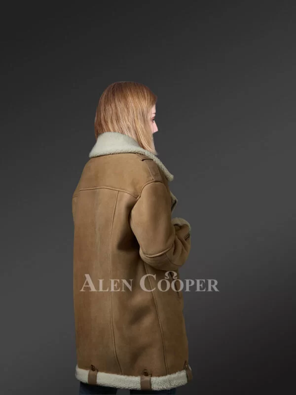 Mid Length Sheepskin Shearling Coat - Image 5