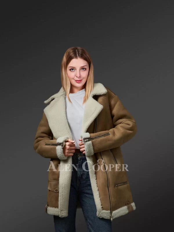 Mid Length Sheepskin Shearling Coat - Image 2