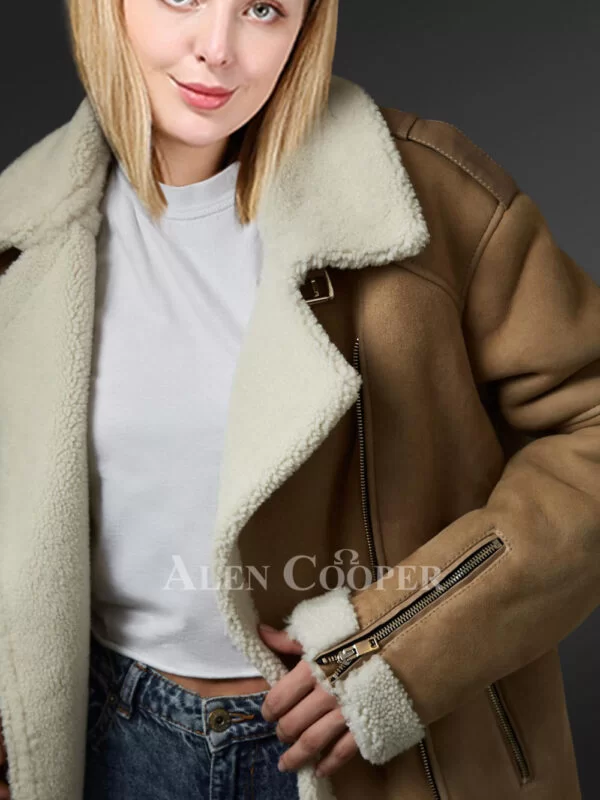 Mid Length Sheepskin Shearling Coat - Image 3