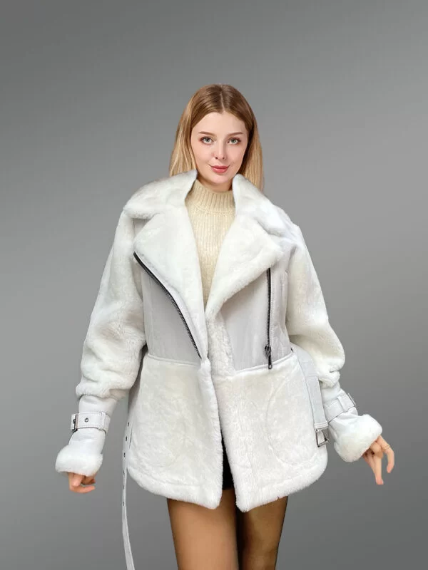 Sheepskin Military Jacket in White for Women - Image 2