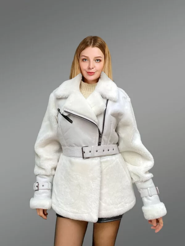 Sheepskin Military Jacket in White for Women - Image 3