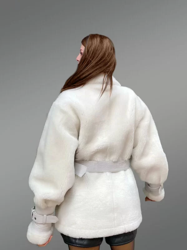 Sheepskin Military Jacket in White for Women - Image 9