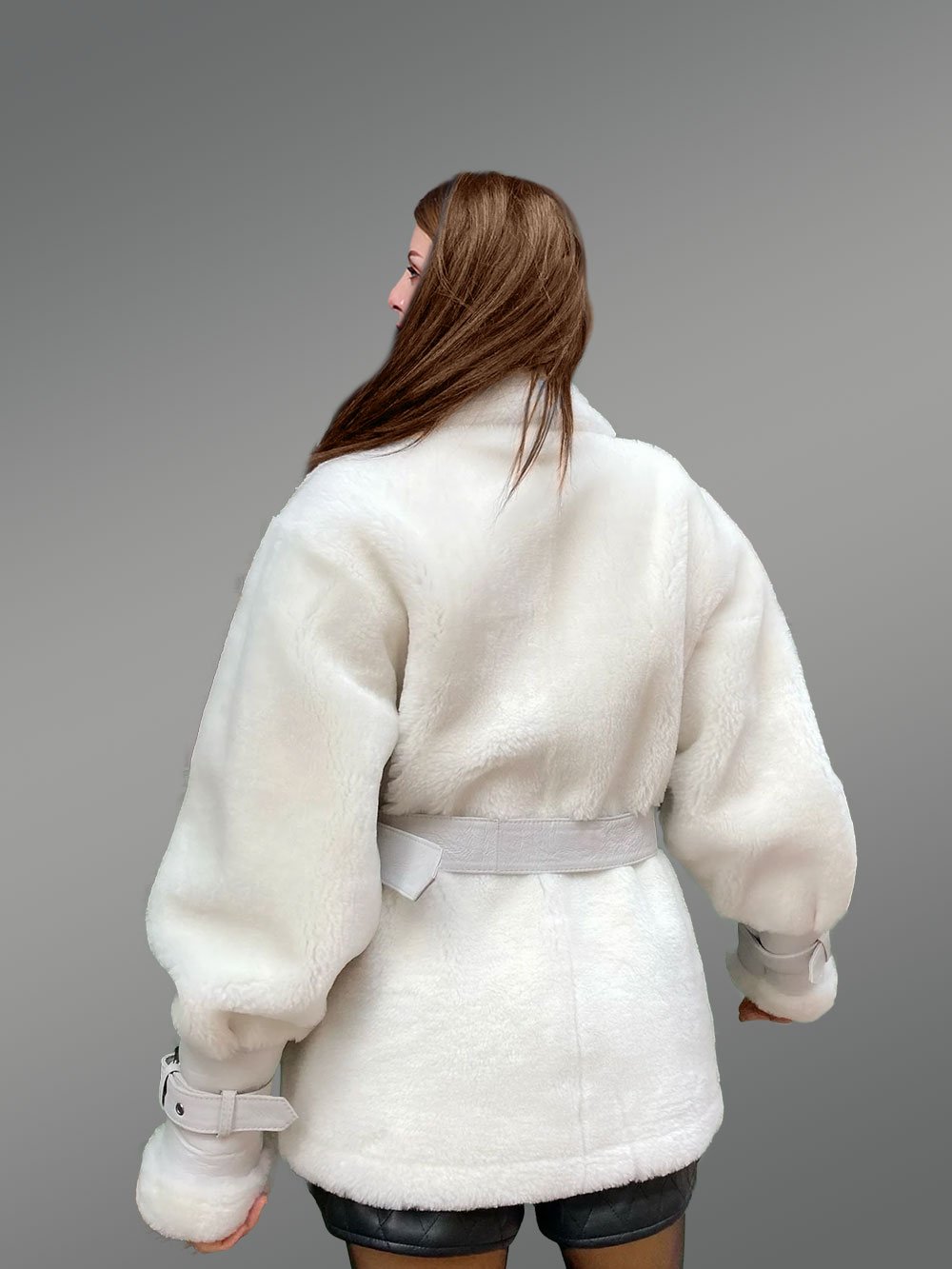 Sheepskin Military Jacket in White for Women - Image 9