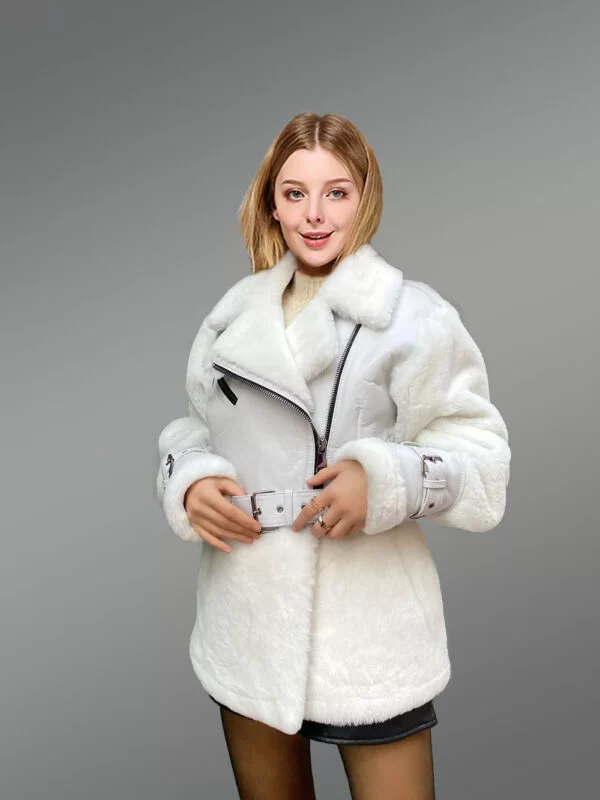 Sheepskin Military Jacket in White for Women - Image 5