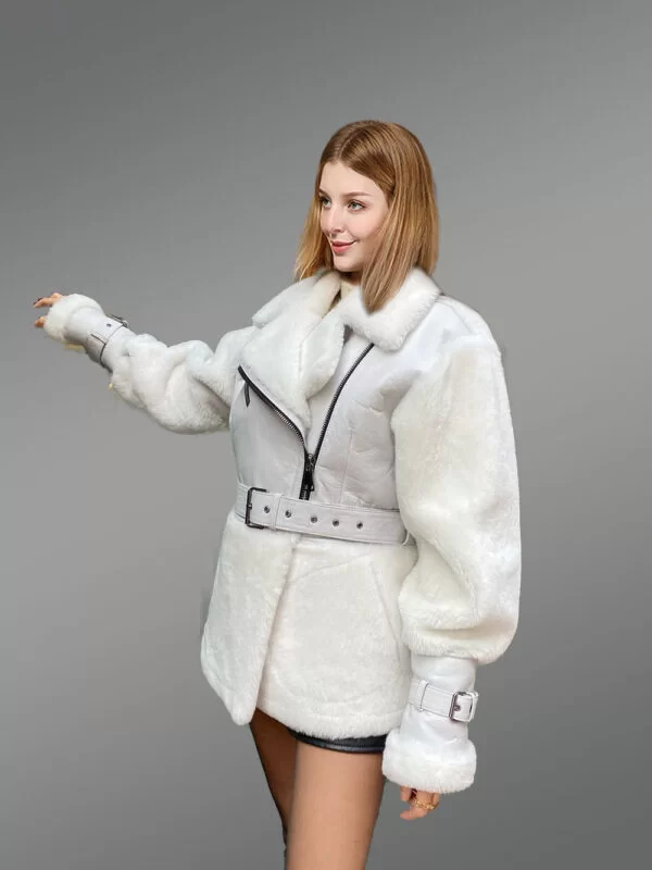 Sheepskin Military Jacket in White for Women - Image 6