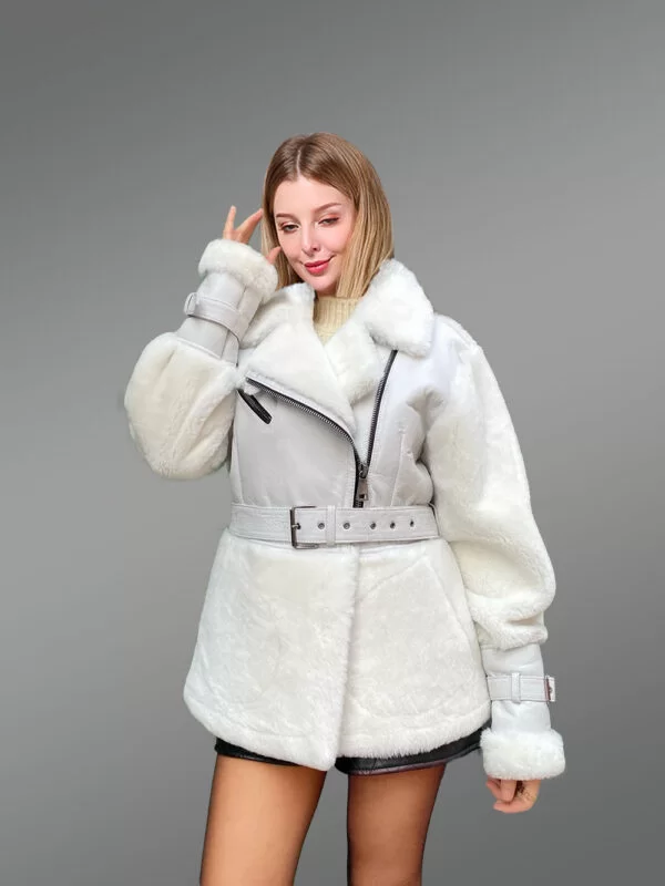 Sheepskin Military Jacket in White for Women - Image 7