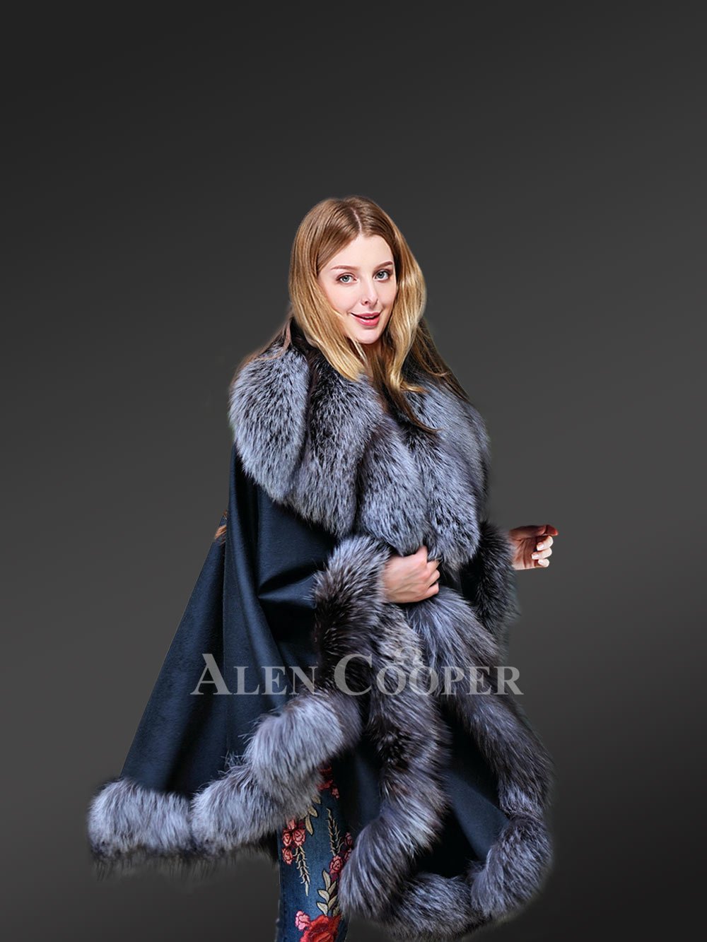 Leather Fur Cape with Silver Fox Fur Trims is a stylish & luxurious wear - Image 2