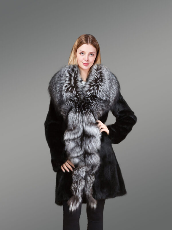 Mink Fur Coat With Silver Fox Fur Collar
