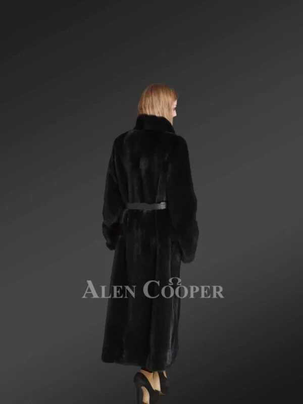 Mink Long Coat with Leather Belt - Image 4