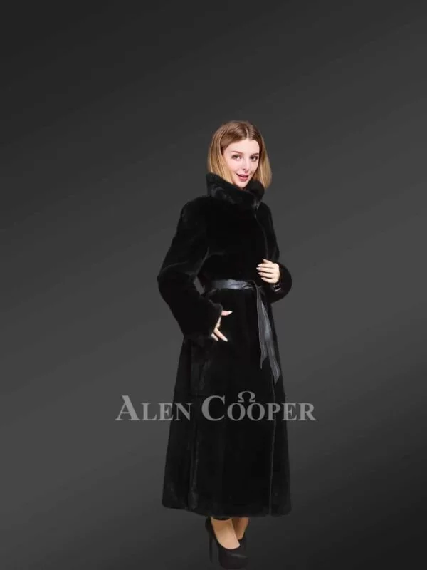 Mink Long Coat with Leather Belt - Image 3