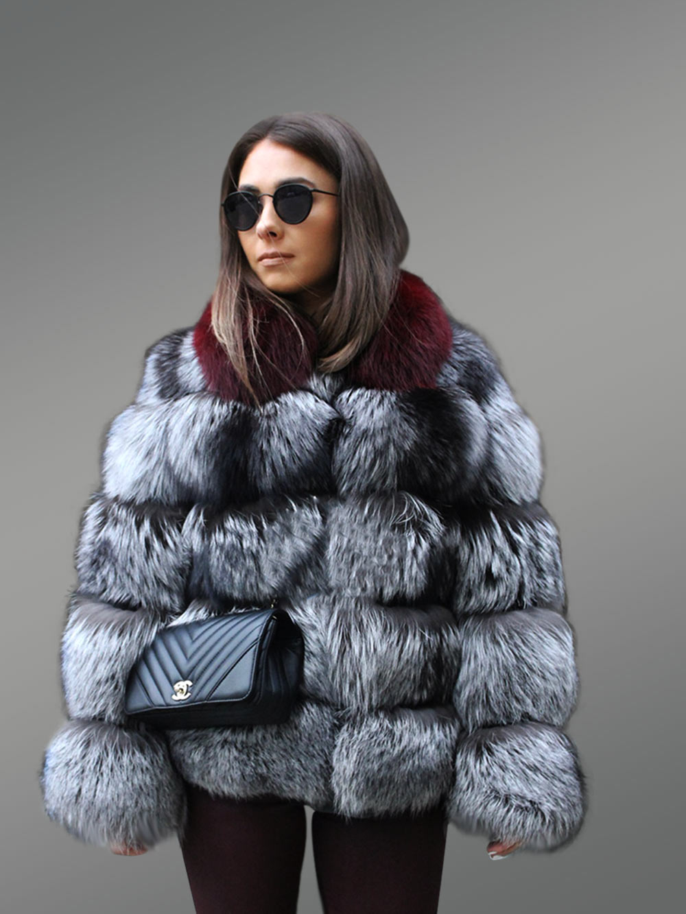 Waist Length Puffy Fox Fur Jacket for Women in Paragraph Style