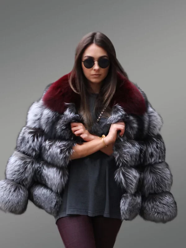 Waist Length Puffy Fox Fur Jacket for Women in Paragraph Style - Image 3