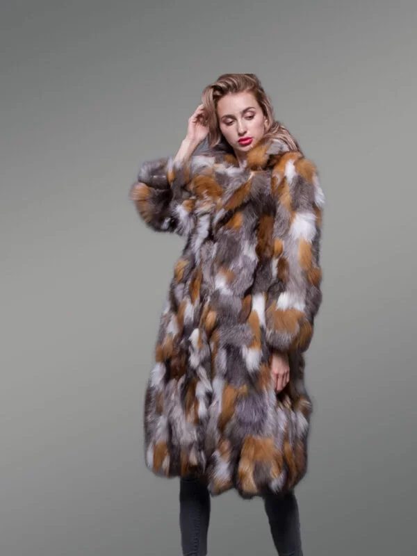 Multicolor Fox Fur Long Coat for Women - Image 5