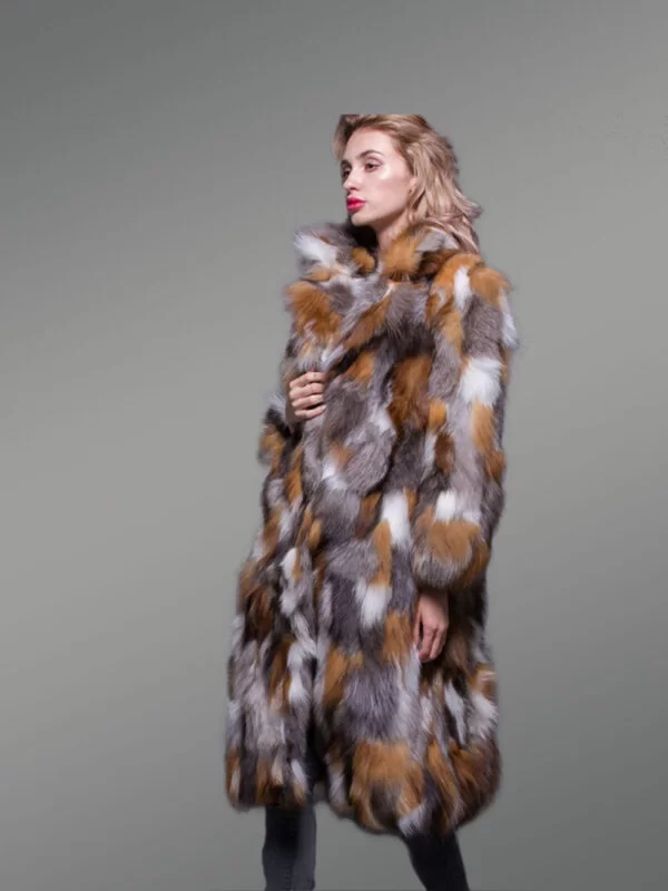 Multicolor Fox Fur Long Coat for Women - Image 4
