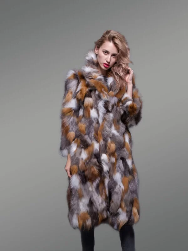 Multicolor Fox Fur Long Coat for Women - Image 3