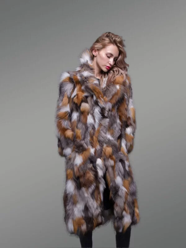 Multicolor Fox Fur Long Coat for Women - Image 2