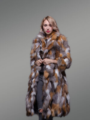 Multicolor Fox Fur Long Coat for Women
